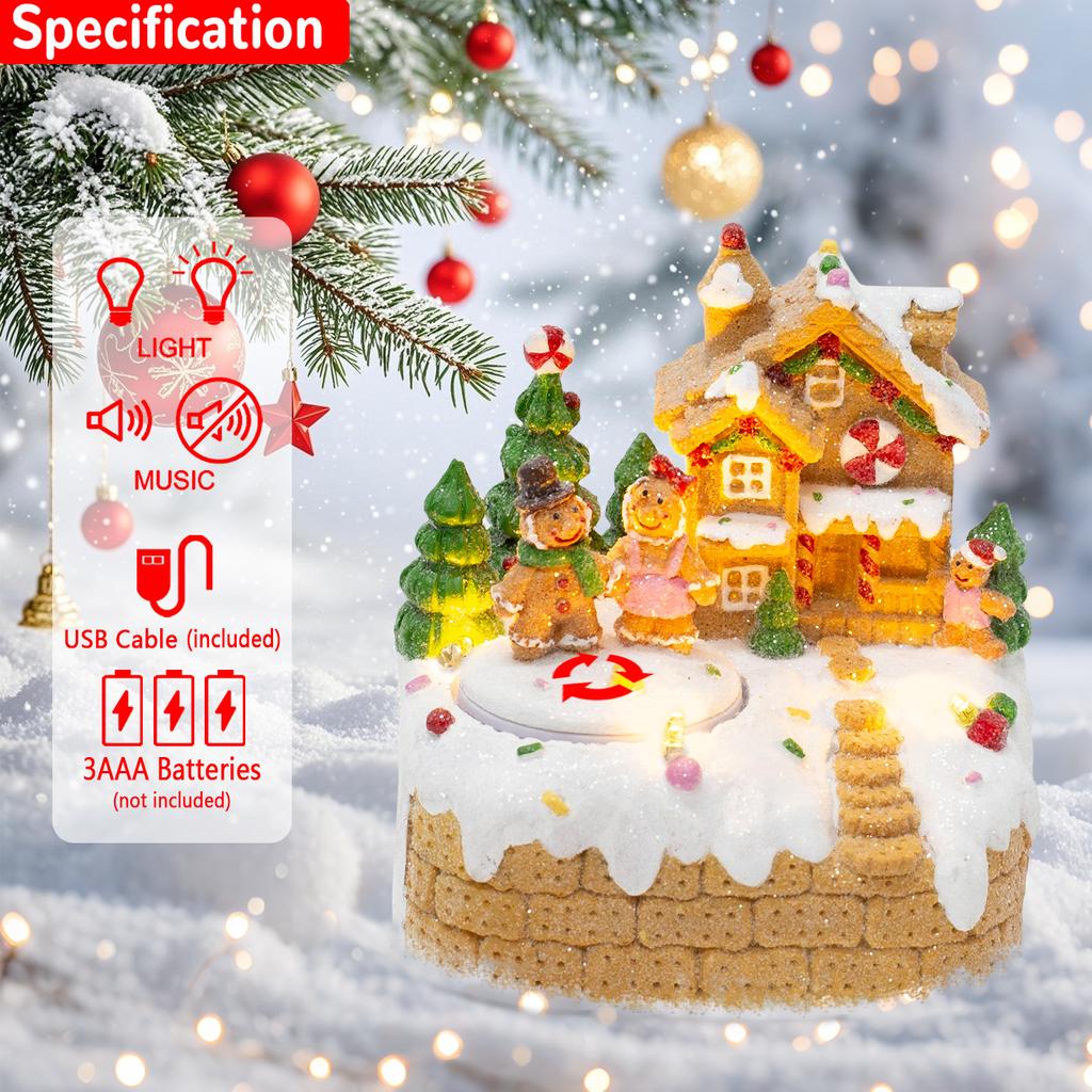 Animierte Weihnachtsdekorationen Lebkuchenhaus Beleuchtet Musikalisch Sammelbares Gebäude Figur Innen Kamin Feiertagsausstellung