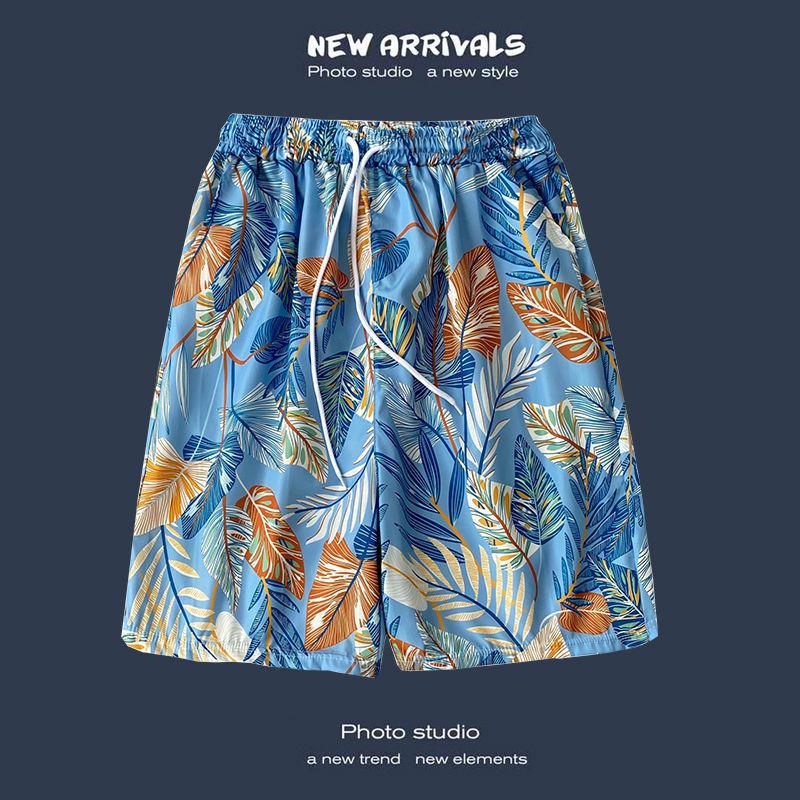 Men's Casual Loose Fit Five Point Shorts Trendy Floral Beach Vacation Couple Shorts Comfortable Versatile Summer Bottoms