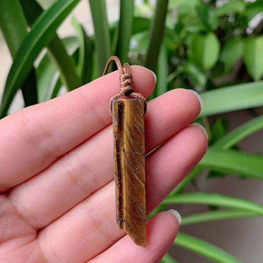 Natural Stone Pendant Raw Mineral Irregular Rectangle Quartz Pendulum Amazonite Tiger Eye Lapsi Pink Crystal Necklaces Healing