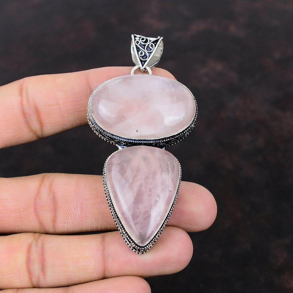 Rose Quartz Gemstone Pendant Unique Jewelry Vintage Pendant 925 Sterling Silver Pendant Handmade Elegant Pendant Silver Jewelry Gift For Him