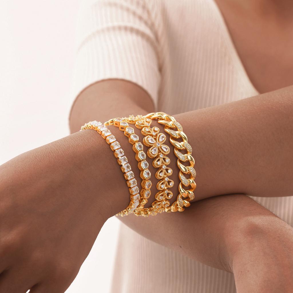 Cubic Zirconia Tennis Bracelet for Women, 18K Gold Plated Stainless Steel CZ Chain, Bridesmaid Zircon Non Tarnish