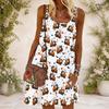 Women Plus Size Scoop Neck Thin Straps Sleeveless Loose Fit Halloween Pumpkin Printed White Dress