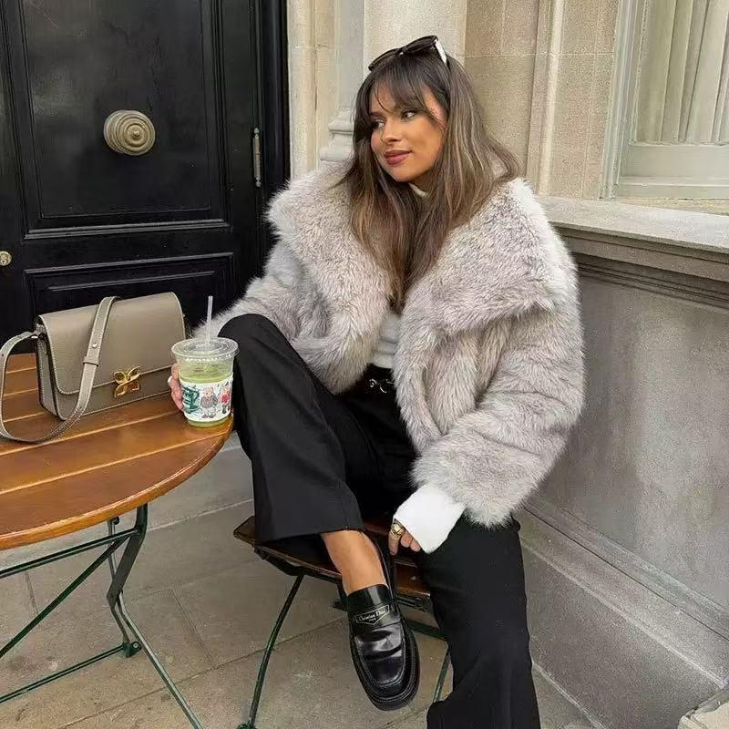 Women's Cross-Border Faux Fox Fur Coat - Plush, Regular Style