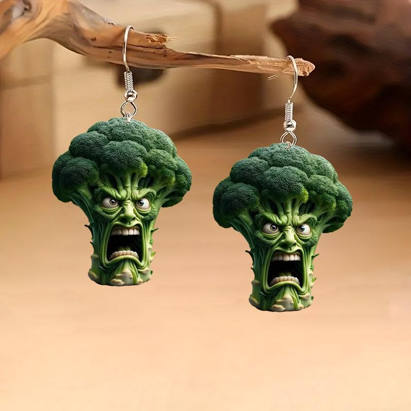 Abstract Broccoli 2D Acrylic Earrings - Cartoon Angry Vegetables