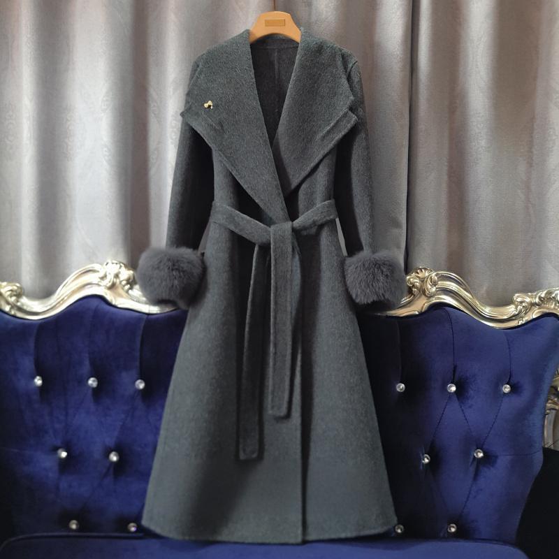 2025 Women's French Double-Faced Wool Coat with Cashmere & Real Fox Fur
