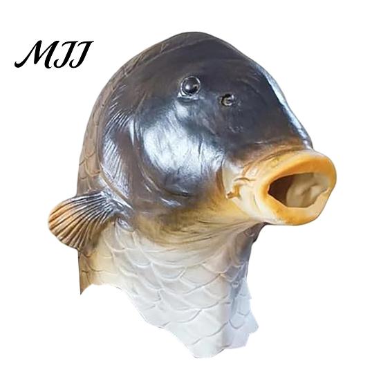 Highly Simulated Fish Costume Funny Head Mask, Realistic Latex Carp Cosplay Prop, Animal Unrestricted Vision Mask for Party Prank, Trick or