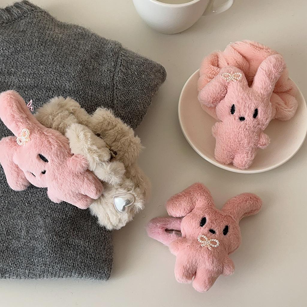 Plush Rabbit Shape Hair Clip/Hair Rope/Hair Claw Christmas Carnival Hair Rope for Woman Teens Taking Photo Non Slip