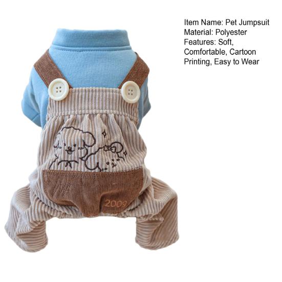 Dog Overall Button Closure Dress-up Patchwork Cartoon Pattern Pet Dog Four-legged Jumpsuit Daily Wear