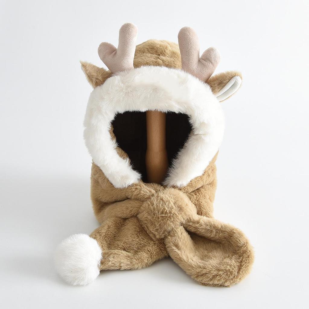 Children's Plush Antler Hat & Scarf Set: Windproof, Thickened Ear Protection for Outdoor Cycling