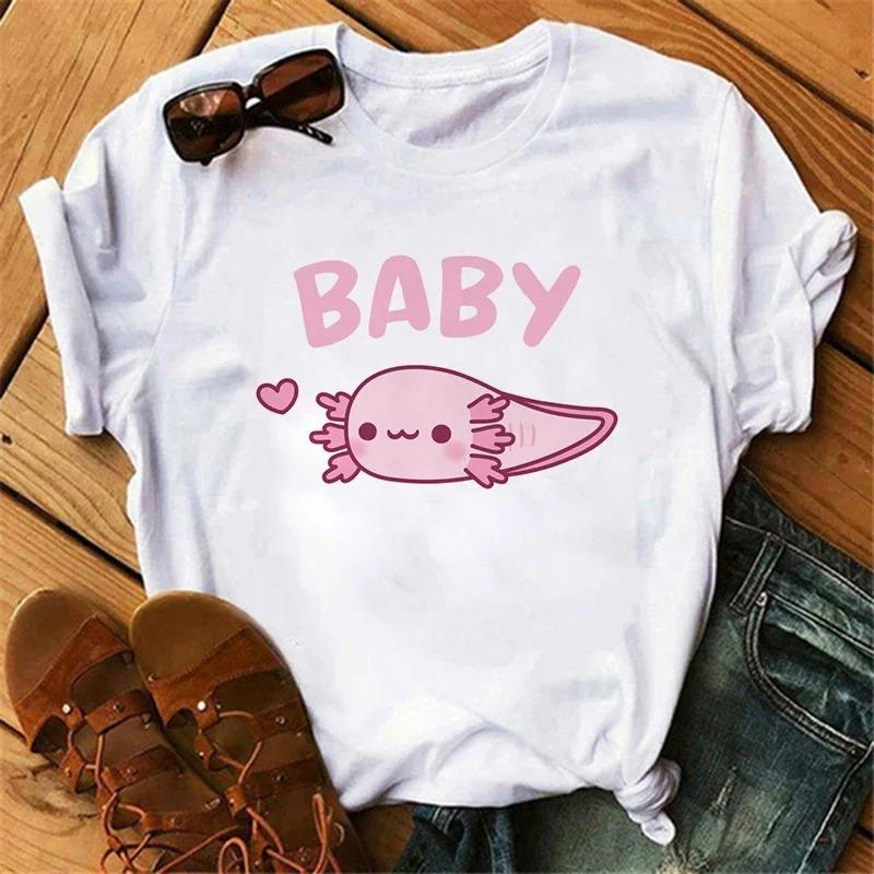Funny Axolotl T Shirt Women Relaxolotl Kawaii Short Sleeve T-shirt Women's Clothing Summer Tops Y2k Casual Cartoon Graphic Tee
