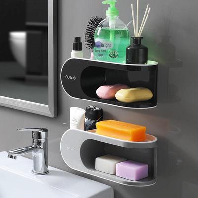 Two-Tier Punch-Free Wall-Mounted Soap Holder with Suction Cups