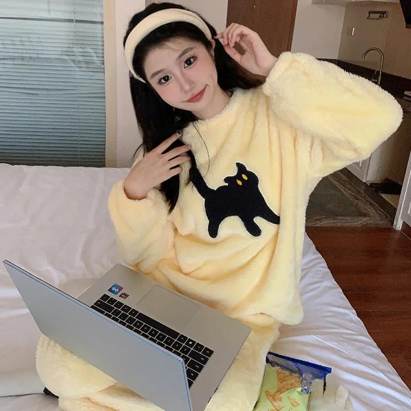 Autumn and Winter New Girls Warm Pajamas Homewear Suit Ladies Students Coral Velvet Pajamas Female Sweet Cute Thickened Homewear