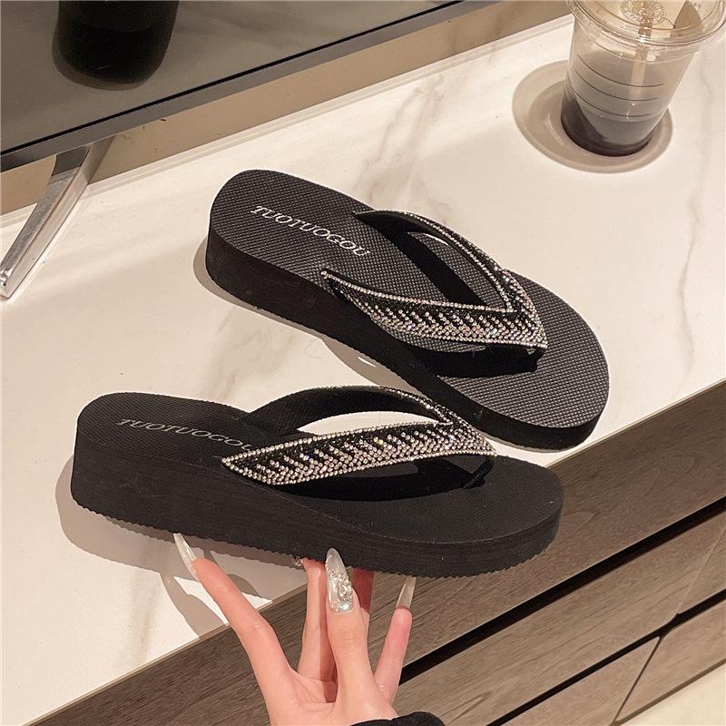 

Women s Rhinestone Square Toe Mid-Heel Open-Toe Sandals - Fairy Style Flip-Flops Size 36