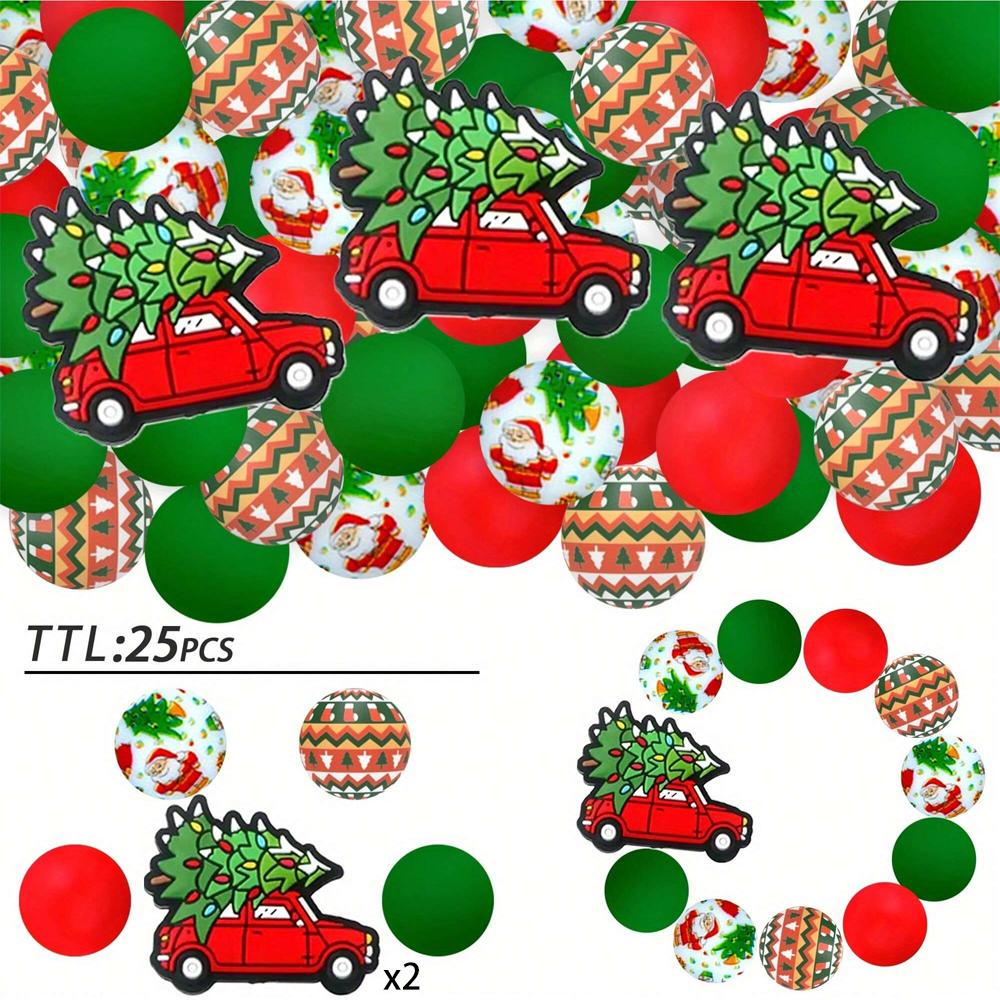 6/32PCS Multi-Size Christmas-Themed Silicone Beads Set, Perfect for DIY Crafting Keychains, Necklaces, Bracelets & More