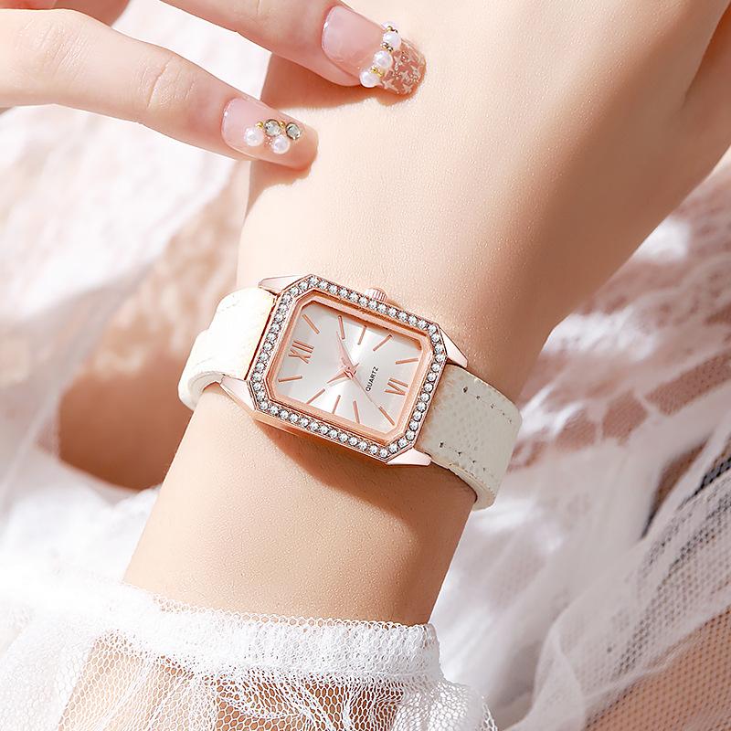 Luxus Inlay Strass Zifferblatt Quarzuhren Mode Lederarmband Armbanduhr Dropshipping Geschenke Damen Uhr
