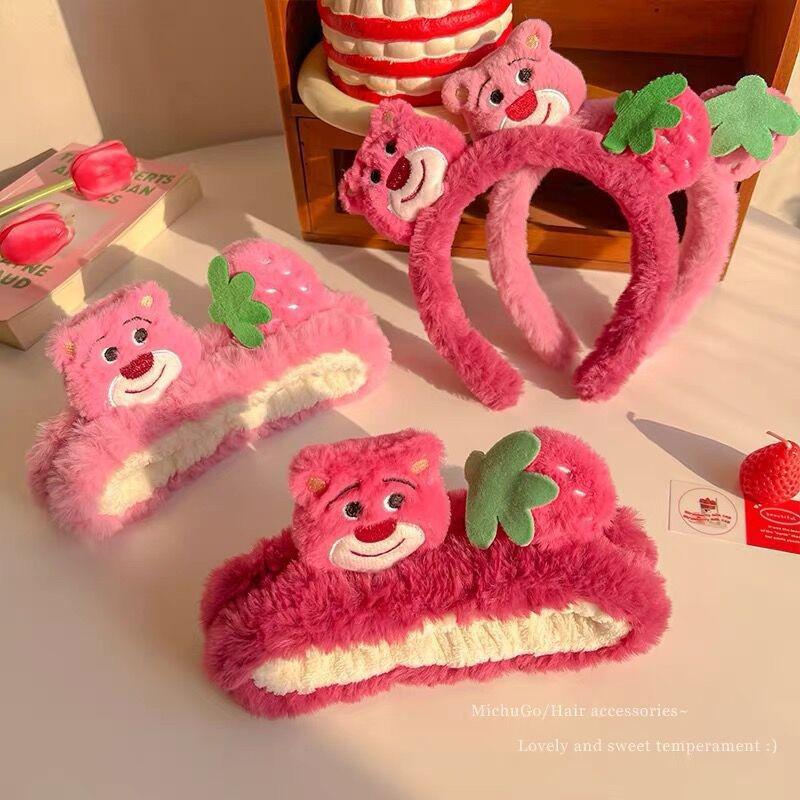 Strawberry Bear Plush Headband - Non-slip Cute Cartoon Hair Clip for Girls