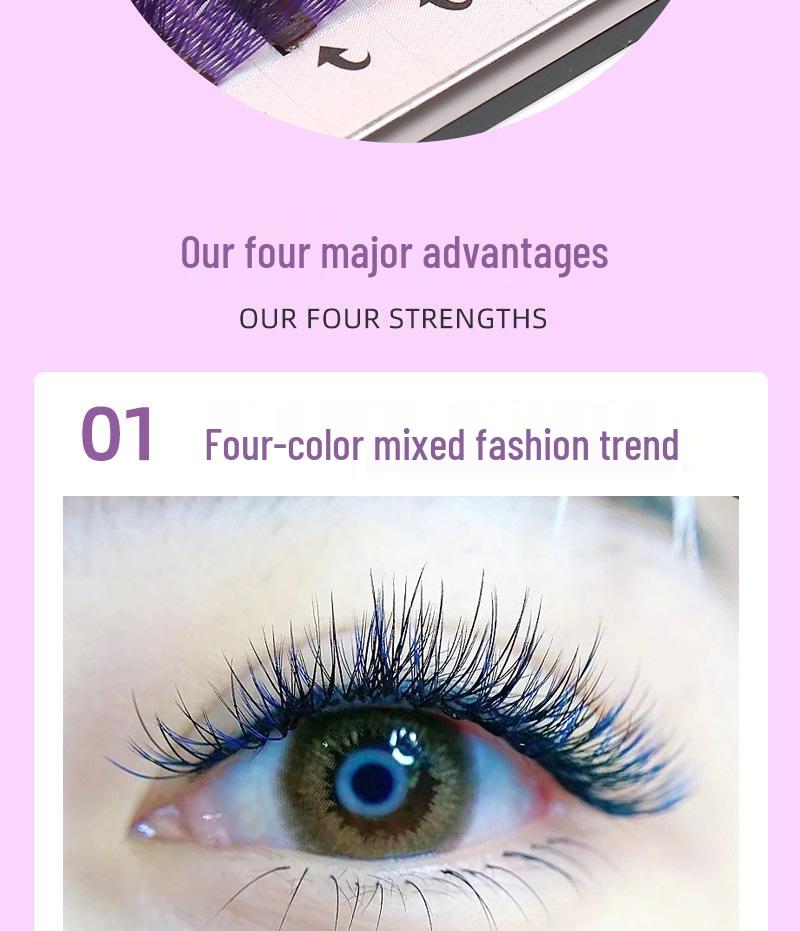 0.07 Mixed Color YY Grafting Eyelashes - Soft, Non-Scattering, Y-Shaped Blue & Purple False Extension