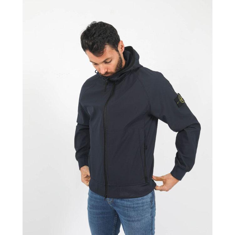 STONE ISLAND Logo Patch Hooded Nylon Jacket Navy Men Outerwear Blue 781540927-V0020