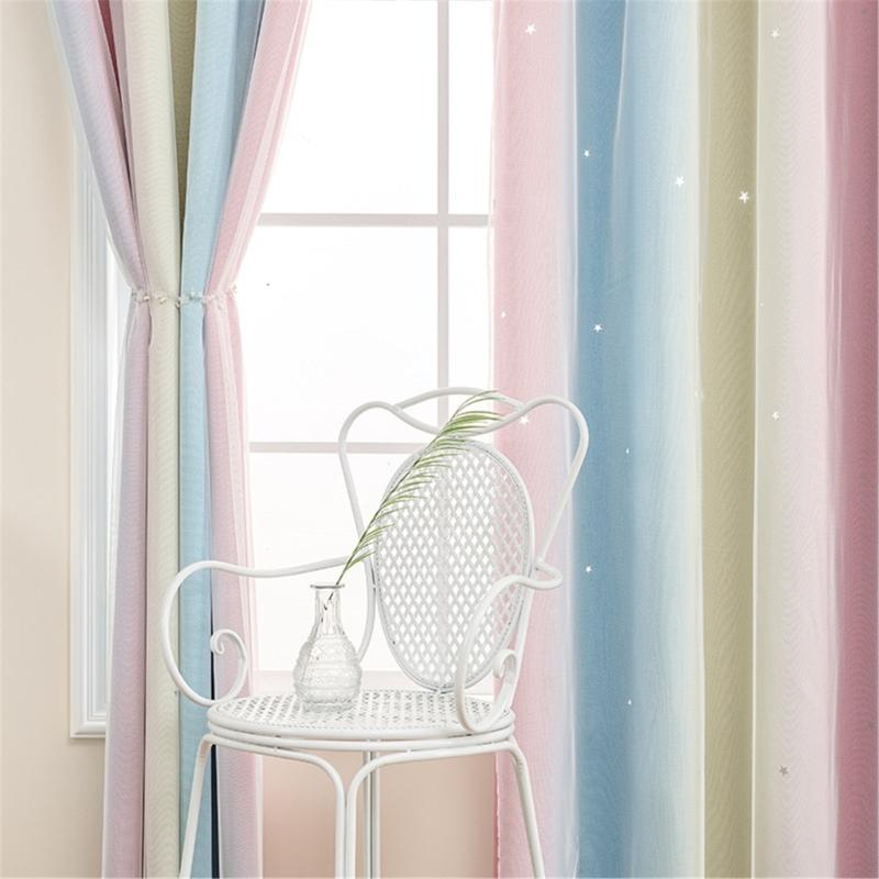 Double Layers Ombres Sheer Curtains With Star Pattern Rainbow Color Changing Window Treatments for Interior Designs