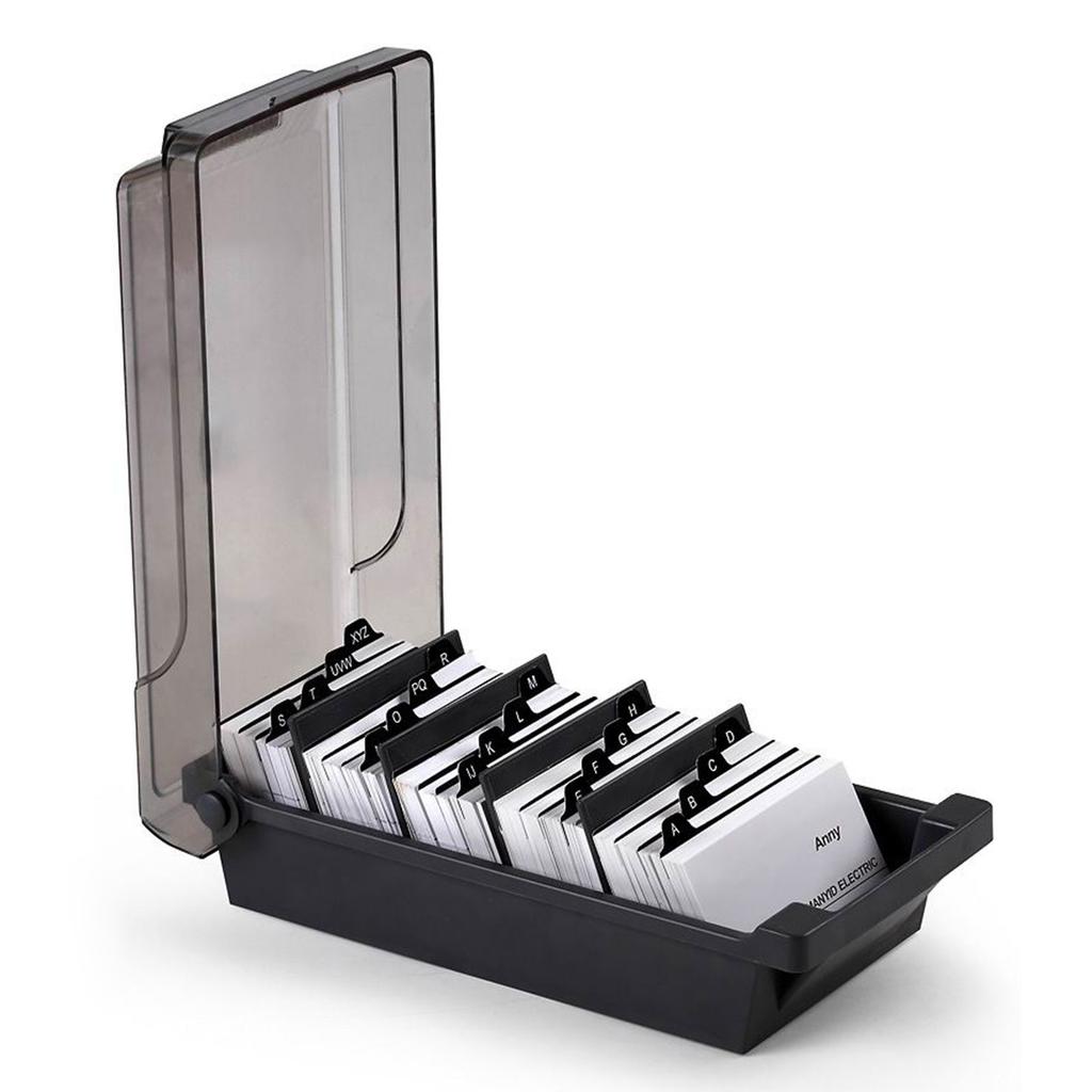 Professional Business Card Holder Box for  , Large Capacity 500 Card Storage with Dividers and Index Tabs, Clear Plastic Lid