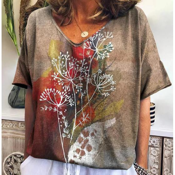 2026 New Fashion Women's Casual Versatile Square Pattern Short Sleeve V-Neck T-Shirt