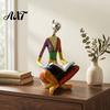 Decorative Figurines for Bookcase Abstract Reading Woman Statue, Metallic Head Colorful Lady Sculpture, Modern Resin Sculpture Decor Artistic Figurine