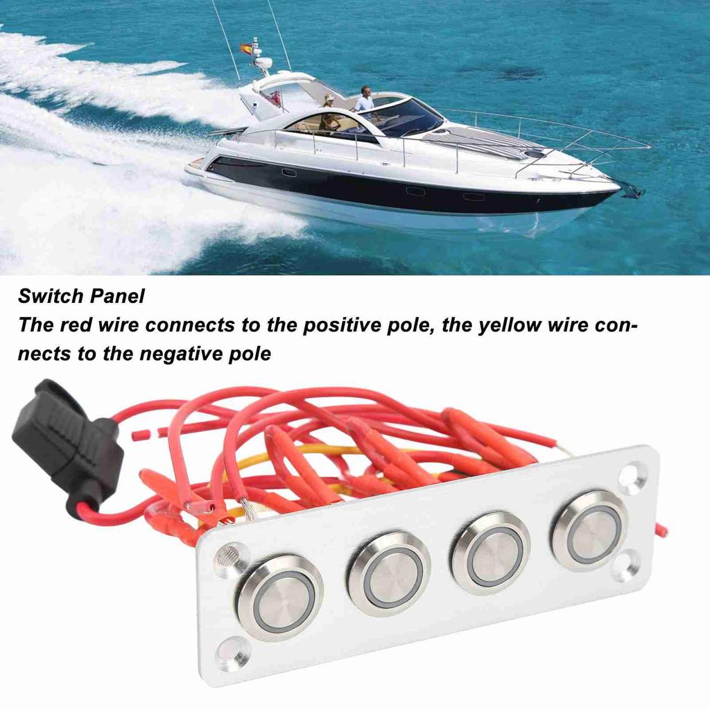 4 Gang  Panel Blue Light  12V 16A Stainless Steel Button  for RV Boat 4 Gang On Off  Panel RV  Panel