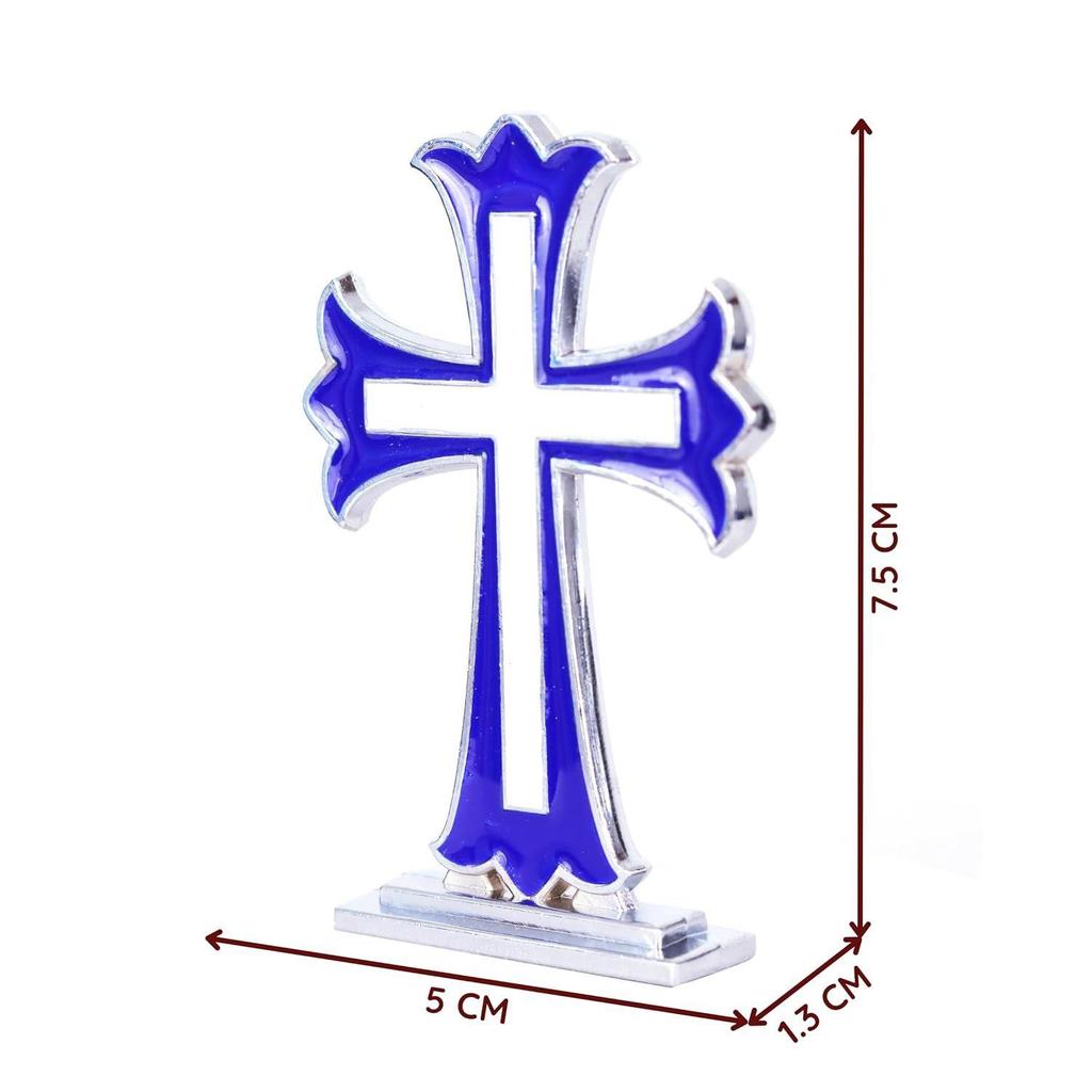 Kříž Ježíše na palubní desku auta | Křesťanské doplňky na palubní desku auta, Kovový, 1 kus (Modrá barva)
