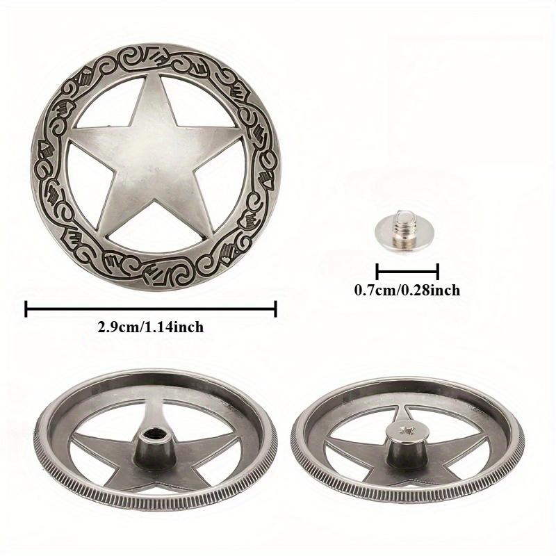 10pcs Screw Back Buttons Engraved Star Button Hollow Decorative Buttons Round Vintage Silvery  Casting Western  DIY Accessories