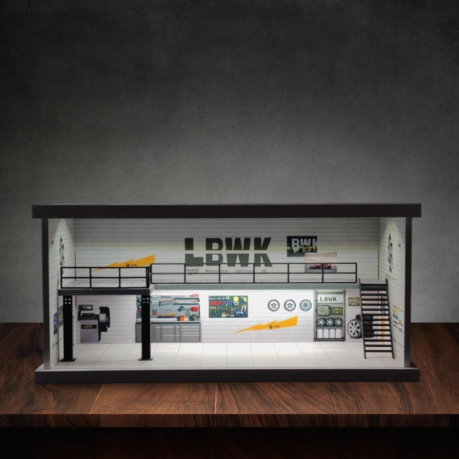 

1/64 Car Model Showcase Display Stand LED Scene Diorama Parking Garage Material Acrylic PVC Resin Style A
