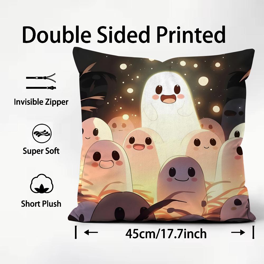 Ghost Cute Cushion Cover Plush Fabric Soft DoubleSided Printed Sofa Warm Winter Home Child Gift Pillow Case