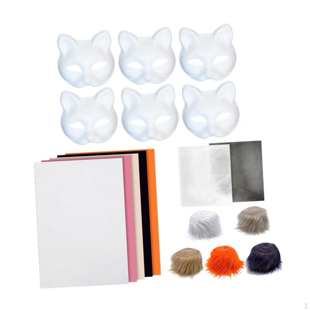 6Pcs Cat Mask Kit Blank Cosplay Costume Accessories Animal Face DIY White for