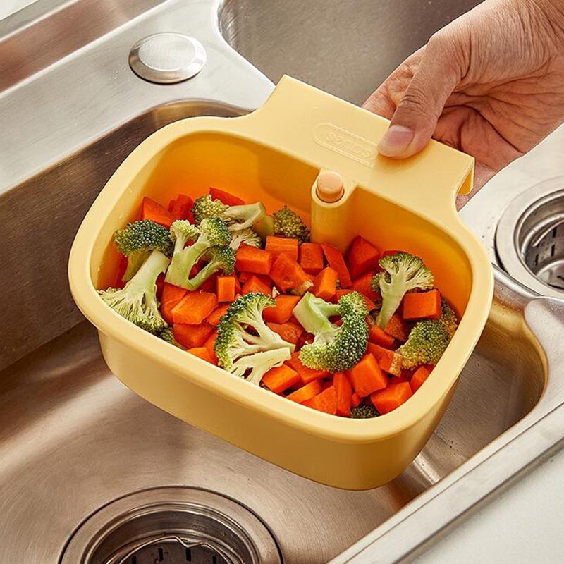 Kitchen Sink Filter Basket Sink Washing Basin Anti Leak Filter Basin One Click Press Type Grid Drain Storage Rack