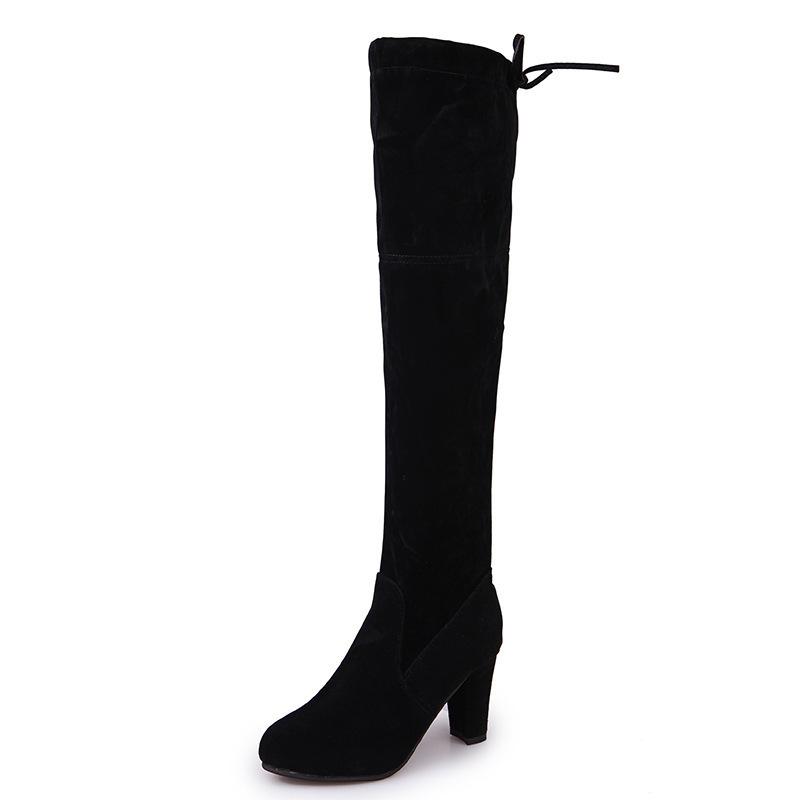 

Wish fast sale European and American knee boots high heels women s boots large size foreign trade boots 35 чёрный