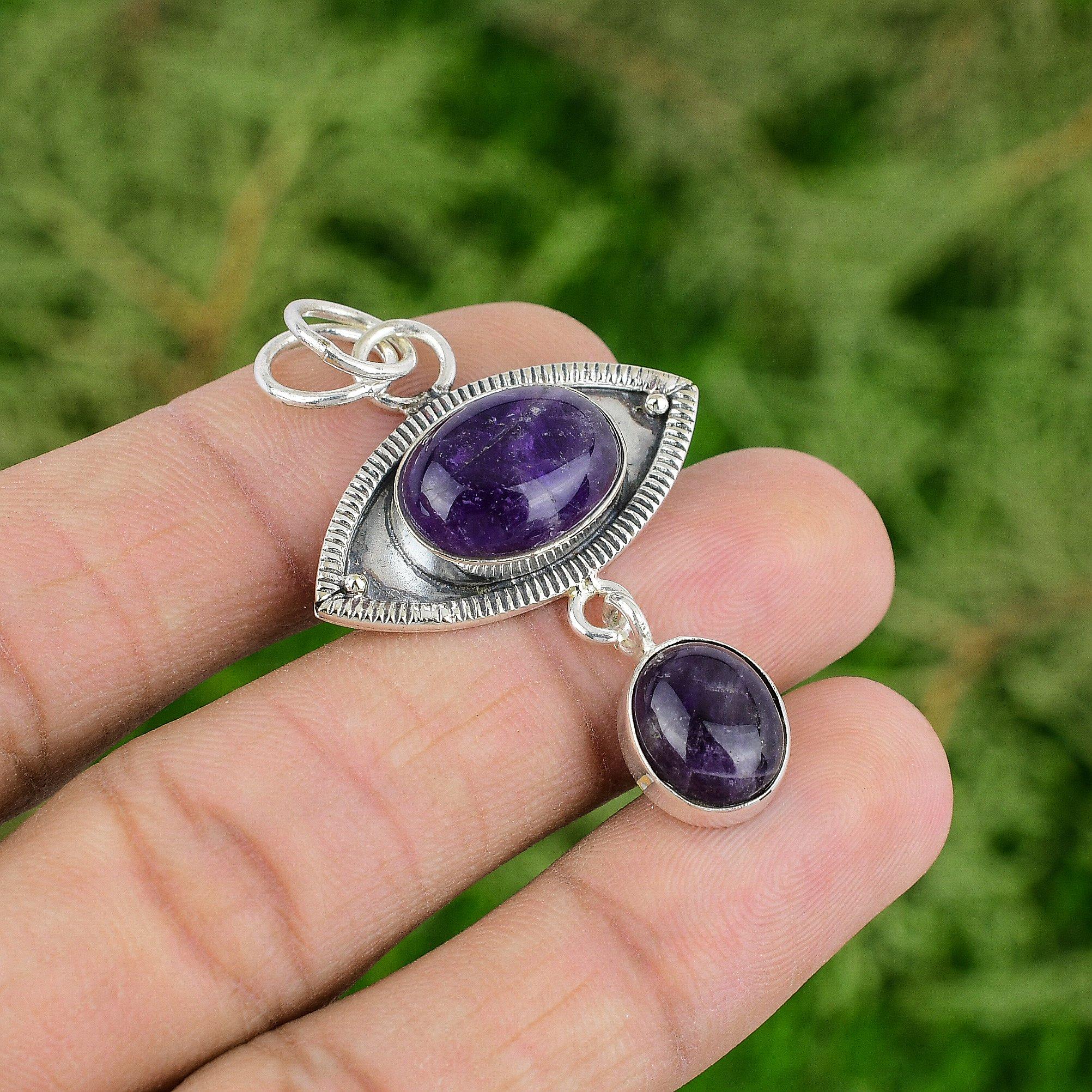 

Февраль Рождение Овальный Камень Африканский Аметист Стерлинговое Серебро Дочь Бохо Подвеска