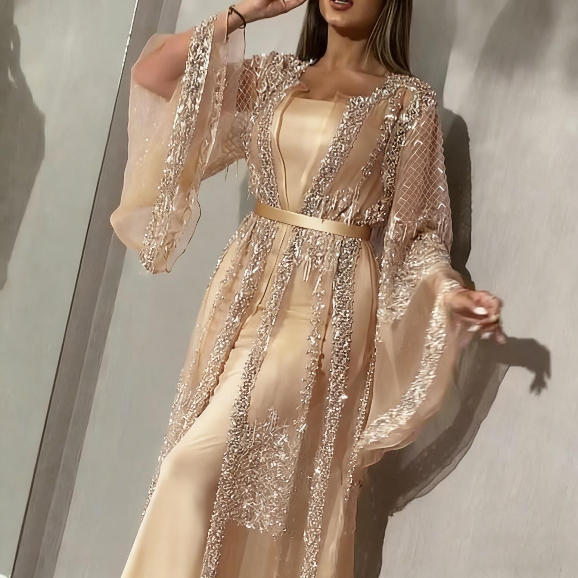 New European And American Women S Clothing, Independent Station Bronzing Sexy Shawl, Two-Piece Banquet Fashion Evening Dress S золотой