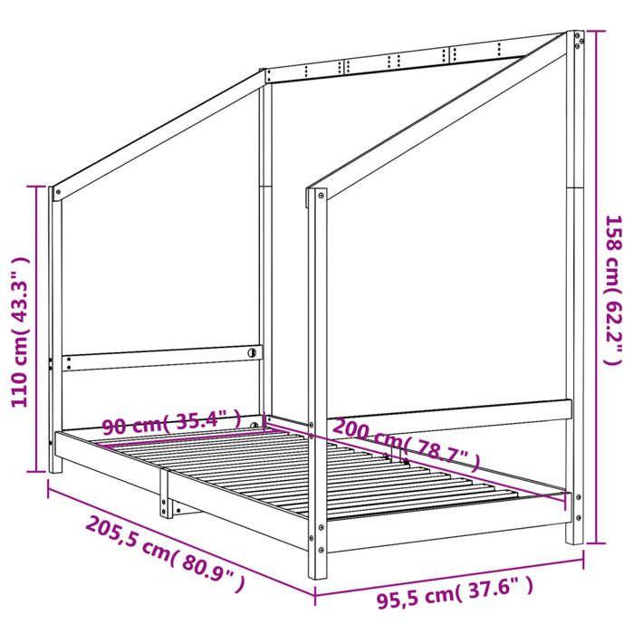VidaXL Cadre de Lit pour Enfants, Lit Simple avec Sommier à Lattes, Meuble de Chambre à Coucher, Moderne, Noir 90x200 cm 835705