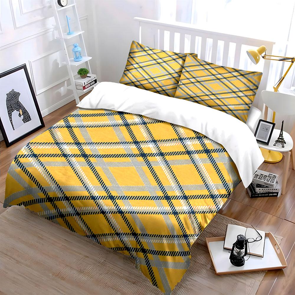 Yellow plaid striped pattern. Bedding sets Duvet cover sets Duvet covers Pillowcases(1 * Duvet Cover 2 * Pillowcases without duvet insert)