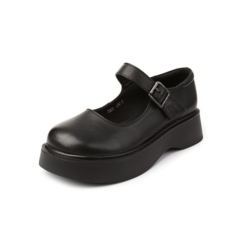 Fashion GKTINOO Women Shoes Flat Platform Cow Leather Mary Janes Round Toe Buckle Strap Ladies Daily Flat Shoes Handmade Large Size