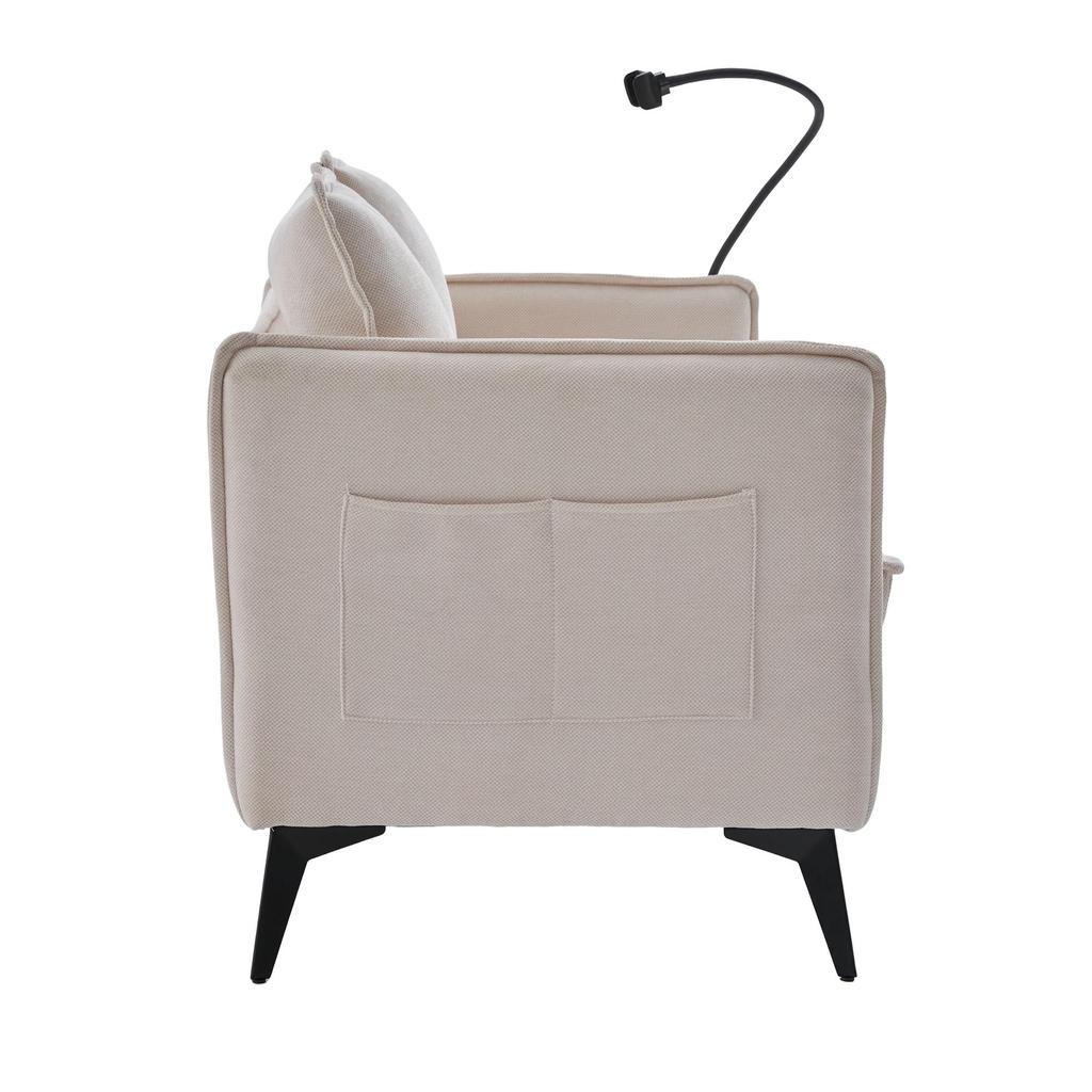 Modern double-sofa small fabric sofa armchair with storage side pockets and adjustable phone stand