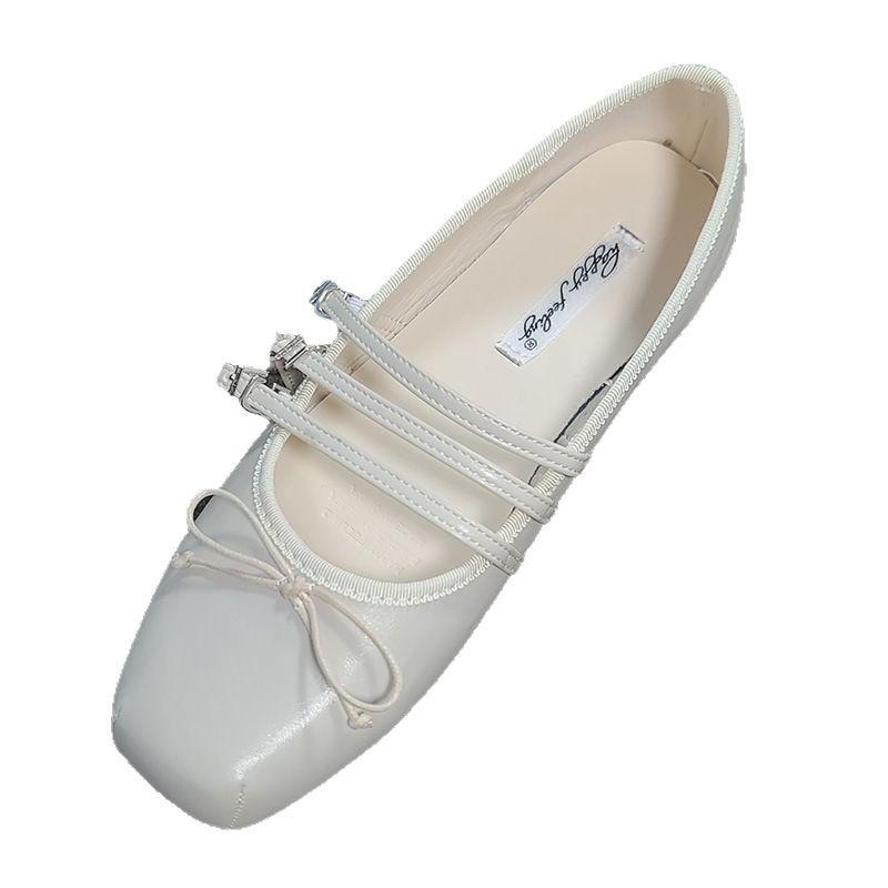 Red square head light mouth single shoes fairy temperament fairy retro ballet flat Mary Jane shoes
