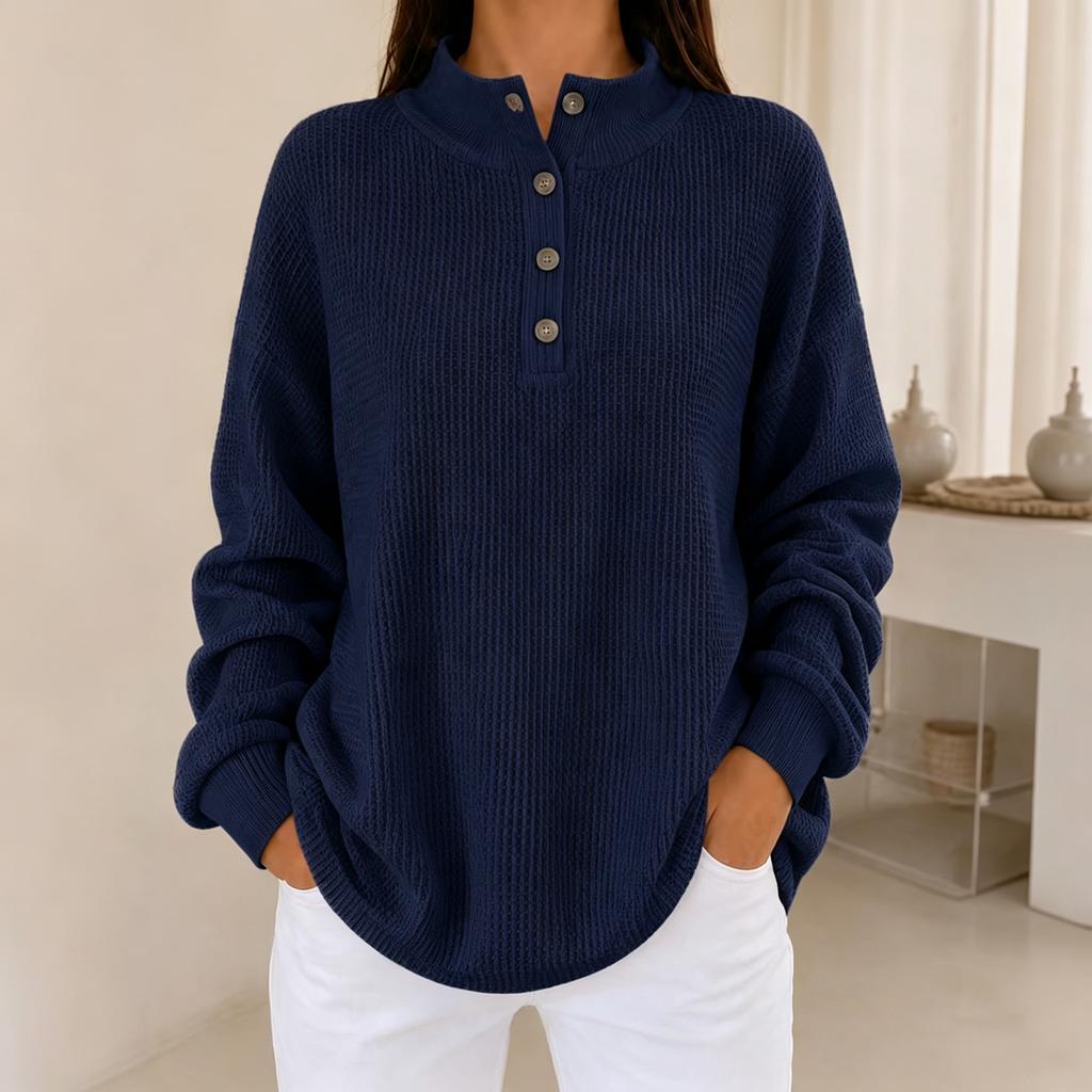 Women's Half-Button Stand Collar Sweatshirt Loose Fit Color Long Sleeve Top for Everyday Wear
