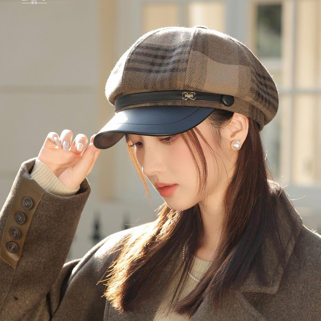 Octagonal Hat Female Spring and Autumn Duck Tongue Travel Sunshade Sunscreen Hat British Retro Breathable Beret