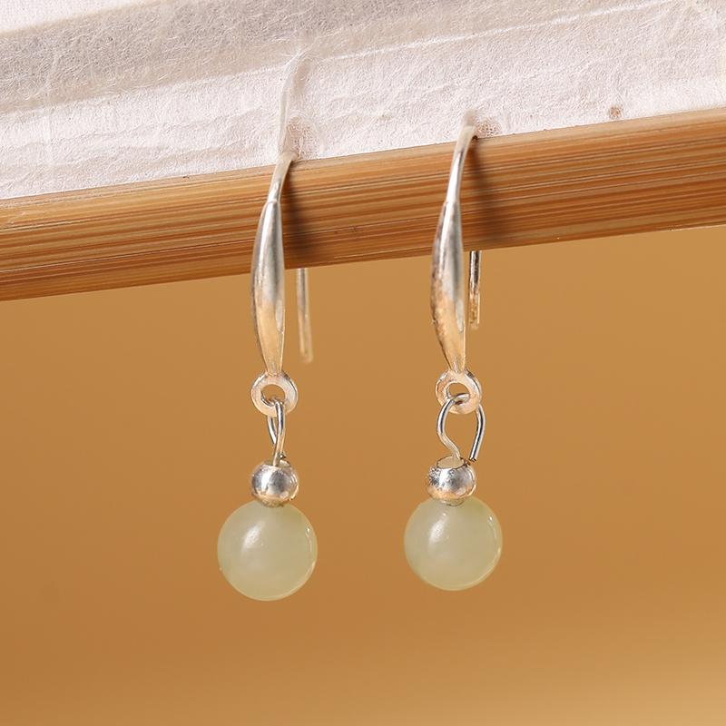 PANJBJ 925 Sterling Silver Rose Hotan Jade Earring for Women Girl Ethnic Style Versatile Temperament Jewelry Gift Dropshipping