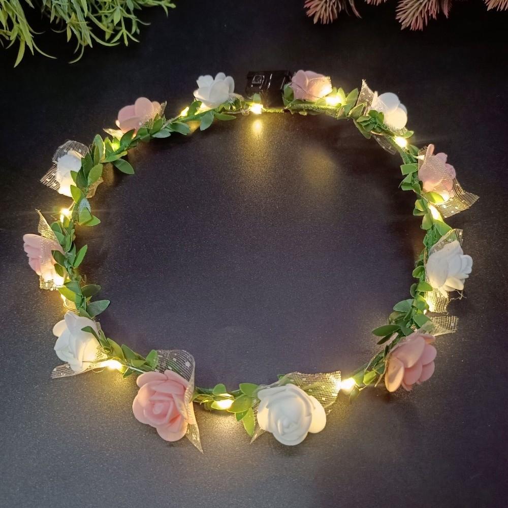 Ghirlanda di Fiori Artificiali Regolabile Fiore di Rosa Ghirlanda di Fiori Fascia con Luce LED Abbigliamento per Festival