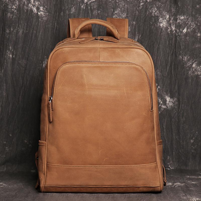 Retro Men S Leather Backpack Women S Crazy Horse Leather Travel Backpack Large Capacity Cowhide Computer Bag