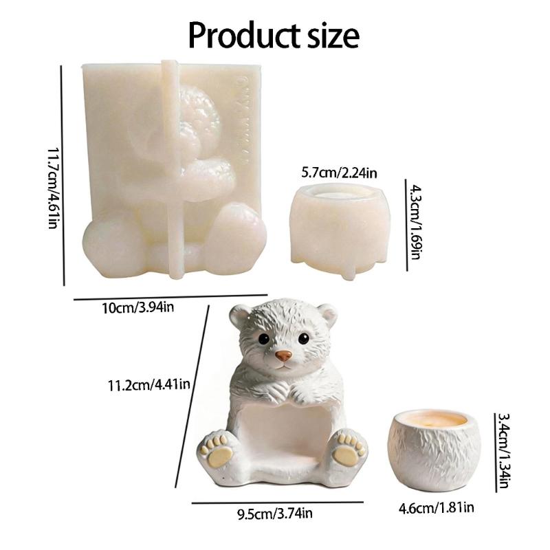 Bear Figurine Silicone Molds For Making Candle Soap and Concrete Planter Includes Circular Candle Cup Silicone Mould