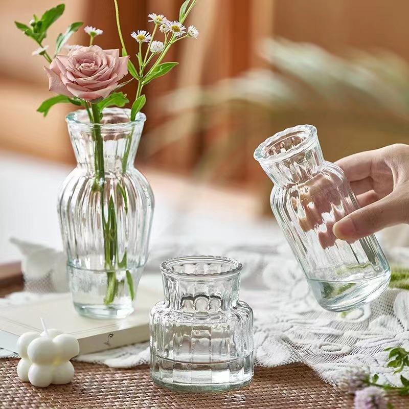 1/2 Peça Vasos de Vidro Transparentes Listrados Hidropônico Planta Vaso de Flores Sala de Estar Quarto Planta Floral Garrafa Vaso de Mesa Decoração