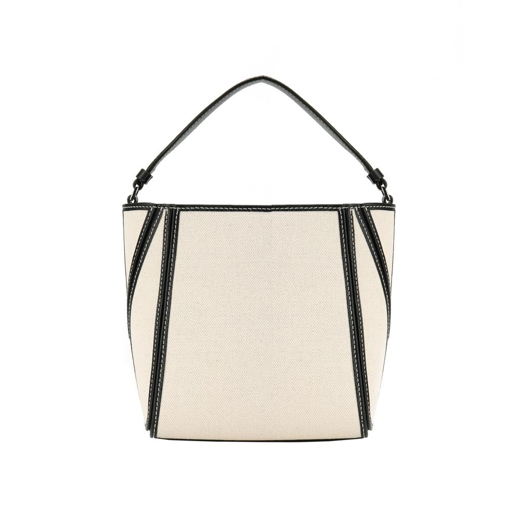 Tory Burch McGraw Logo Magnetic Snap Canvas And Leather Trim Bucket Bag Women bags Natural 158502-254