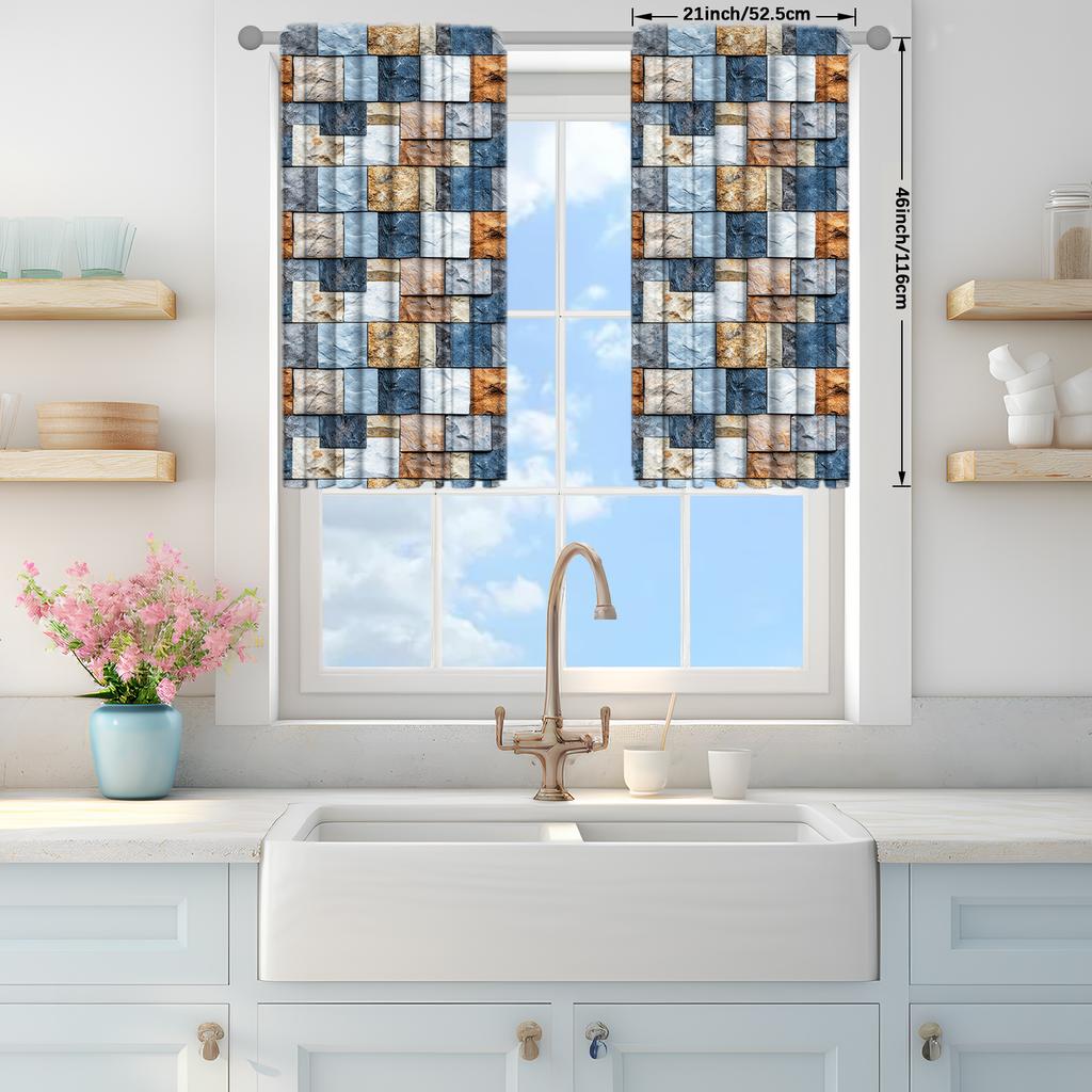 2pcs Colorful Brick Walls Printed Curtain for Home Decor - Rod Pocket Window Treatment for Bedroom, Office, Kitchen